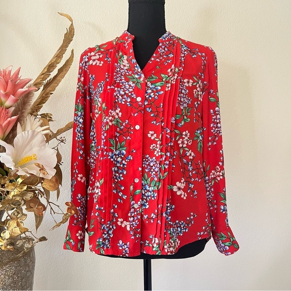Nanette Lepore Tops - Nanette Lepore Red Floral button Down Blouse Size XS